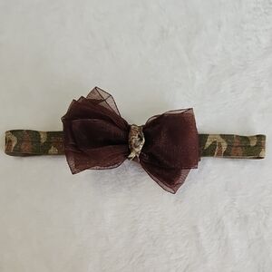 Infant/Baby Camouflage Headband with Sheer Brown Bow